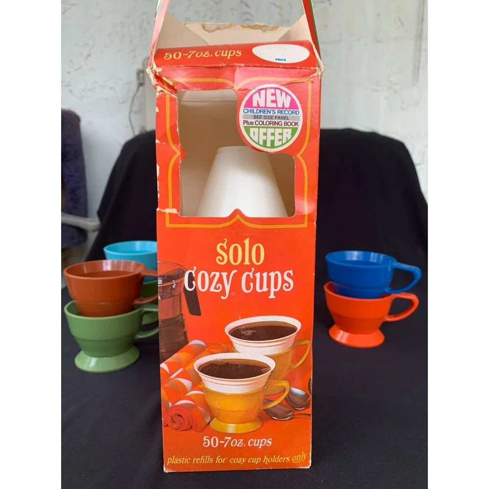 6  Vintage Solo Cozy Cup Holders and Solo Cozy Cup Refills (40) Opened 70s Color